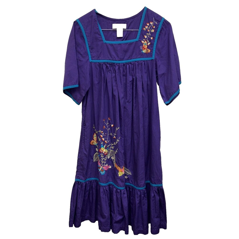 Bechamel Cotton Patio Muumuu Caftan Summer Dress Purple Short Sleeve PS Petite
